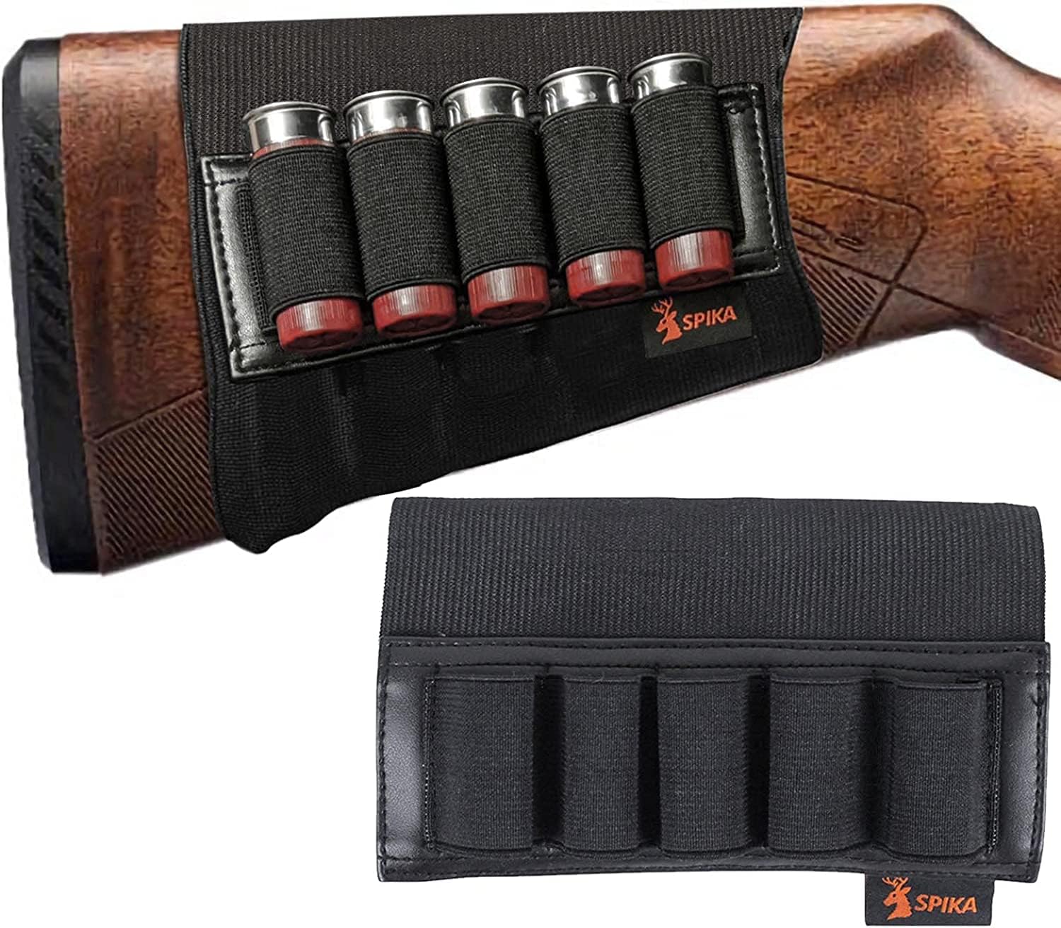 SPIKA Shotgun Shell Holder Buttstock: 12 Gauge 5 Rounds Ammo Holders with Nylon Leather