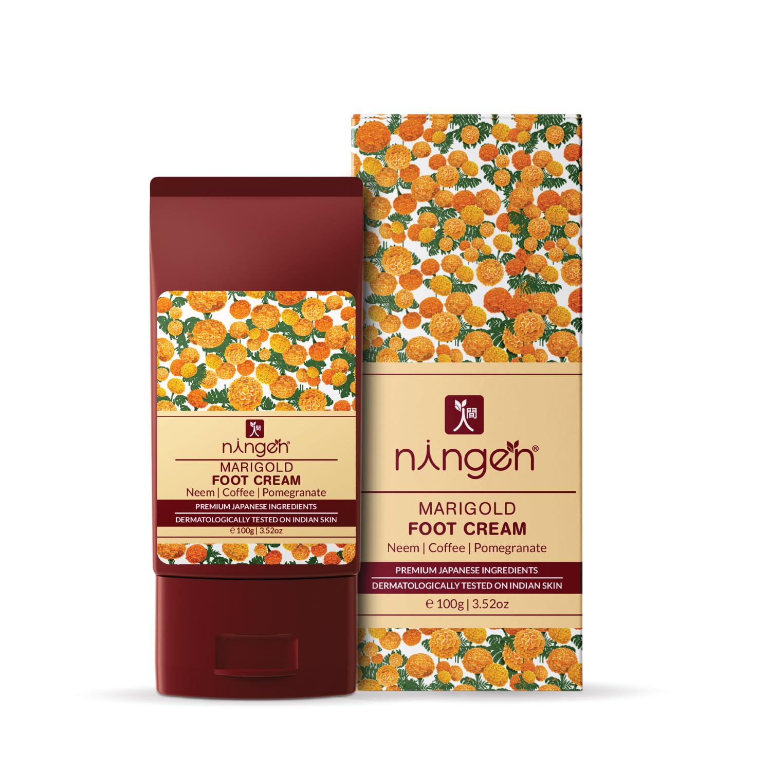 Ningen Marigold Foot Cream I Infused with Neem, Coffee and Pomegranate Extracts I Dermatologically Tested, Paraben Free I Softens, Repairs and Heals Ultra Dry Skin and Cracked Heels I 100g-image-2