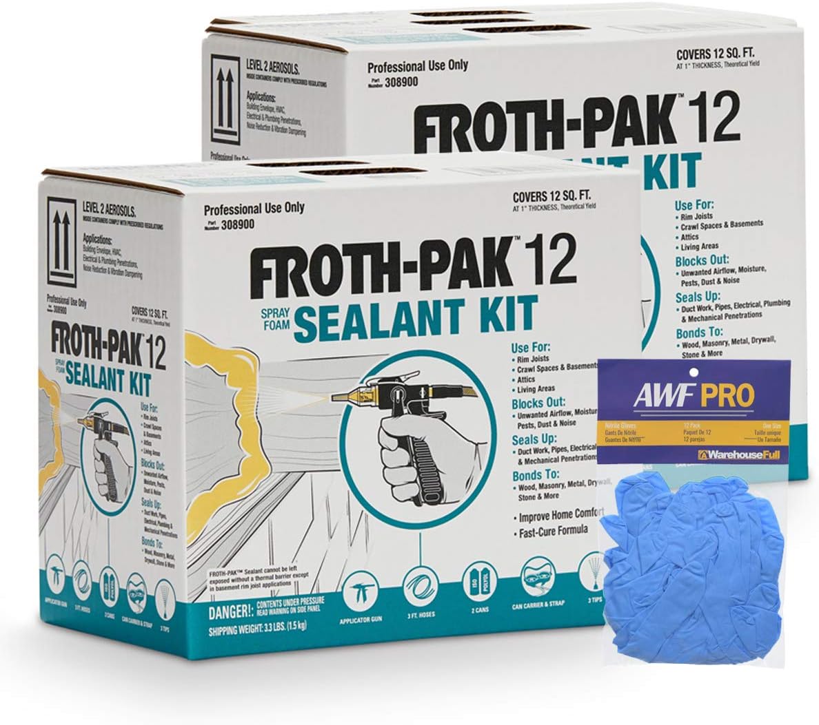 FROTH-PAK 12, Spray Foam Sealant Kits, 12 Board Feet Per Kit - 2 Complete Kits with Gloves