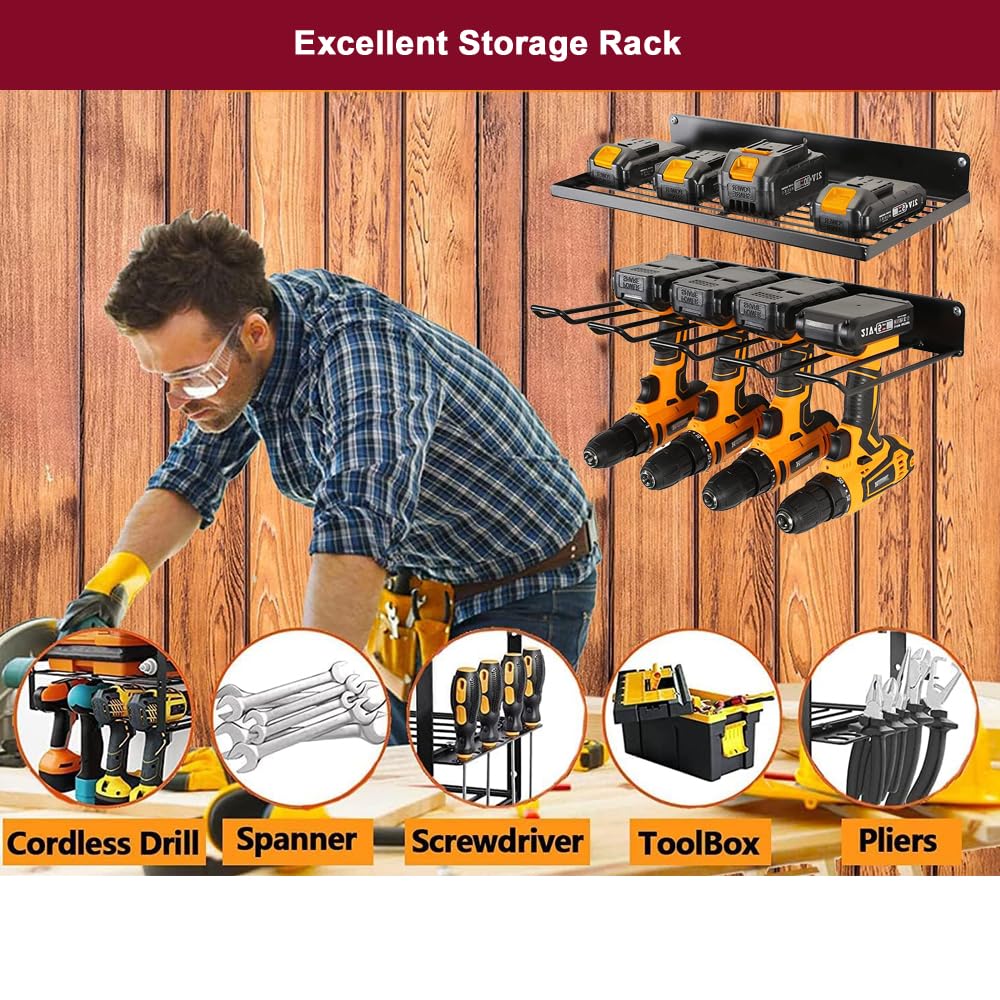 Organizzatore Per Utensili Elettrici Da Parete - Scaffale Portatrapani Con Ripiano, Acciaio Carbonio - Foto 5