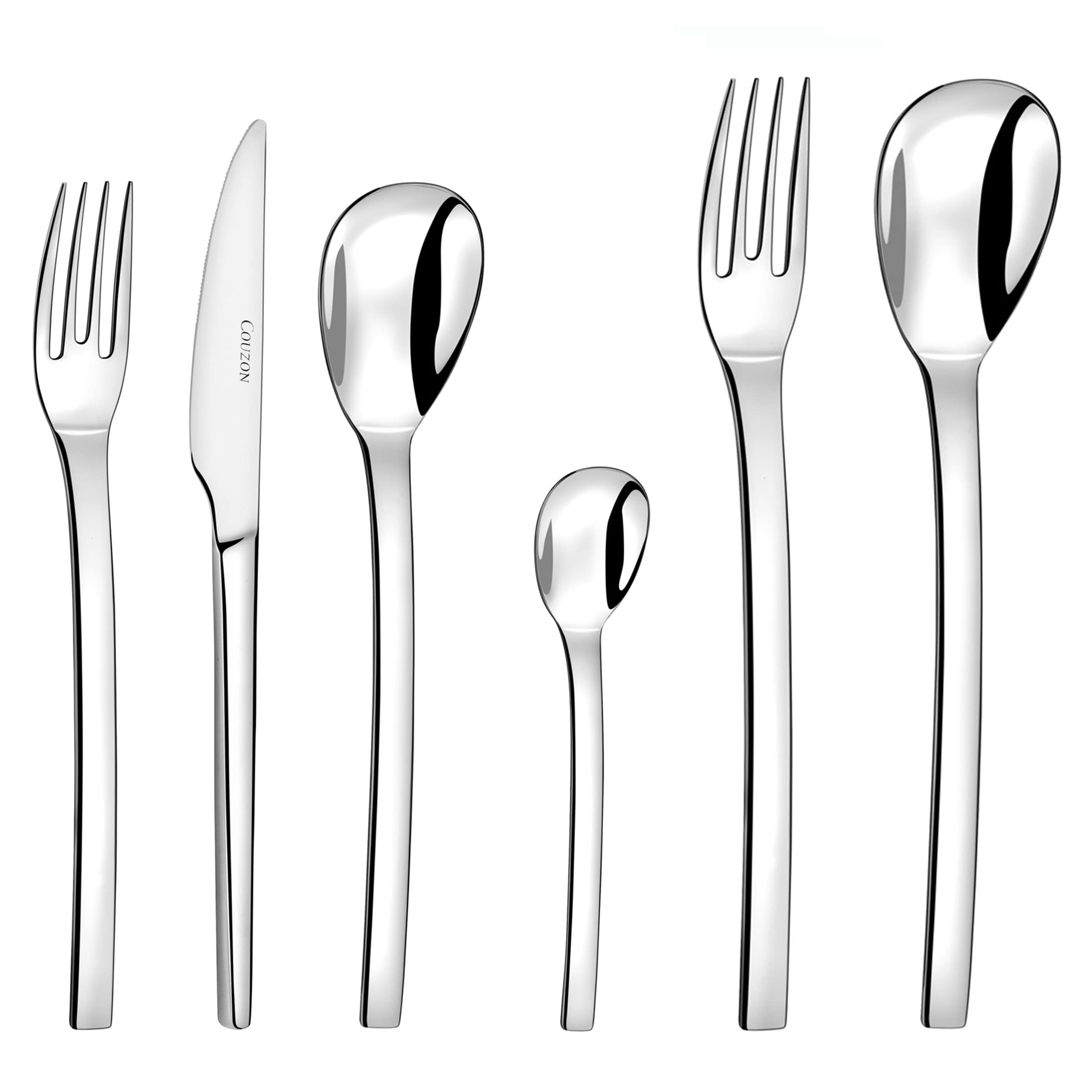 COUZON - Ménagère 50 couverts de table en coffre bois pour 12 personnes - Pix'Elle - Acier inoxydable 18/10, Finition Miroir, Epaisseur 2.5 mm - Inox