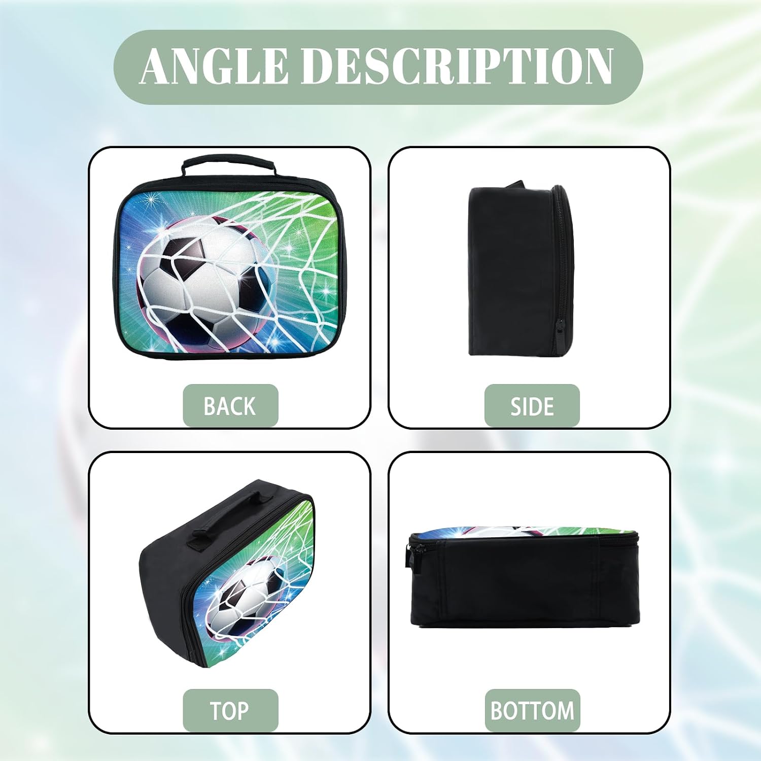 Soccer Lunch Box Kids, with Zippered Portable Food Insulated Lunch Bag