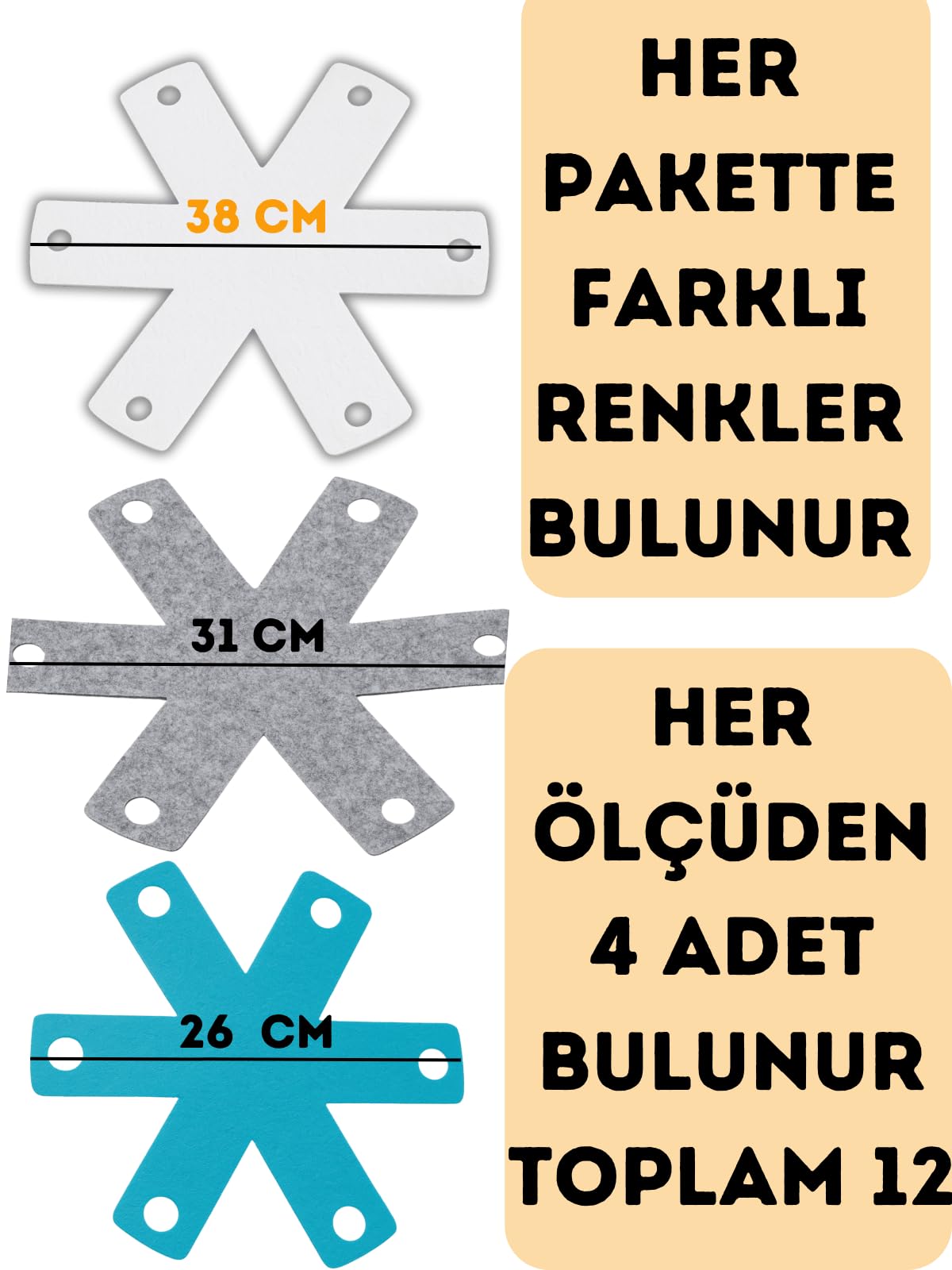 BEYLİNİ Renkli Kalın Tencere Tava Borcam Koruyucu Çizdirmez Elyaf Keçe 12'li 3 Ölçü Tava Koruyucu Çizdirmez