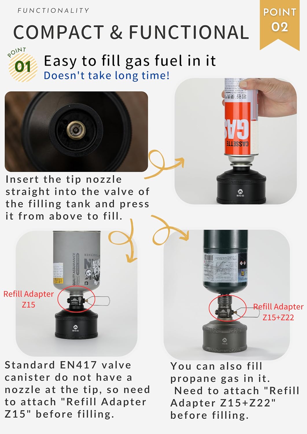 camping moon Empty Refillable Tank with Propane Adapter and Refill Adapter set Black BZ-352