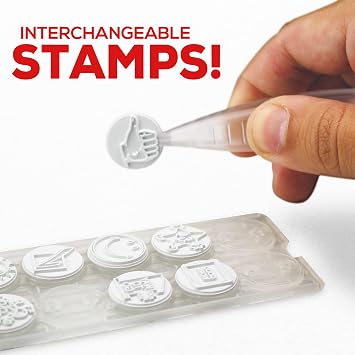 Colop Teacher Themed Stamp Kit - Red and Blue Self-Inking Stamps with 10 Unique Messages and Tweezers for Easy Message Change - Ideal for Homework and Test Marking