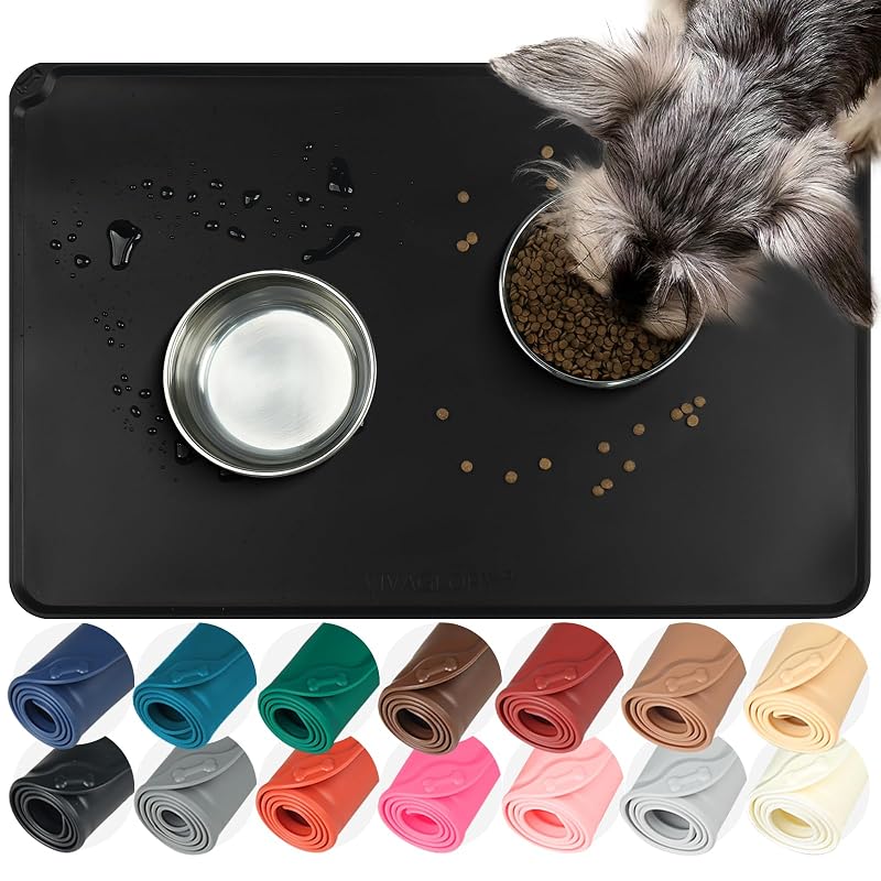 Tapete para Comedouro de Cães em Silicone VIVAGLORY Flexmat Preto, Grande, 60,96 x 39,88 cm