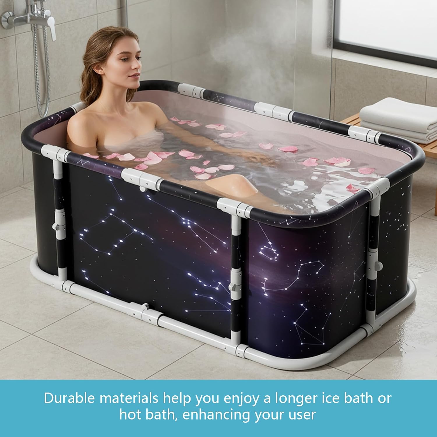 Simcat 45" Large Portable Foldable Bathtub Adult, Separate Family-Friendly SPA Therapy Tub Soaking, Hot SPA/Ice Bath Tub (Starry sky)