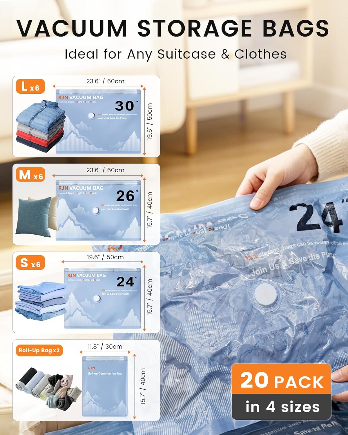 RJN Vacuum Storage Bags with Electric Pump, Vacuum Seal Bags for Clothing photo 4
