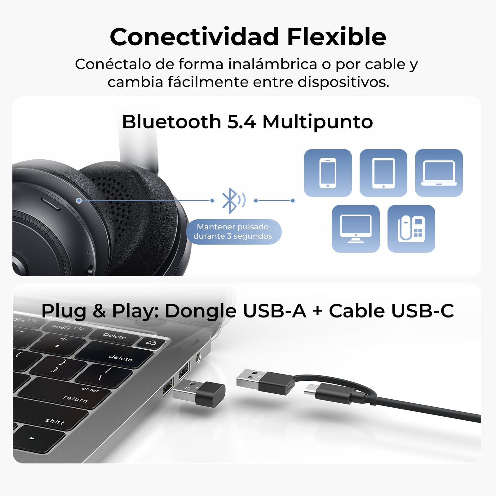 Nuroum HP31D 2026 Auriculares Bluetooth con Estación de Carga, Auriculares Inalambricos PC, Cancelación de Ruido ENC, Dongle USB/Bluetooth 5.4, 45H Tiempo de Trabajo para Teams/Oficina/Call Center