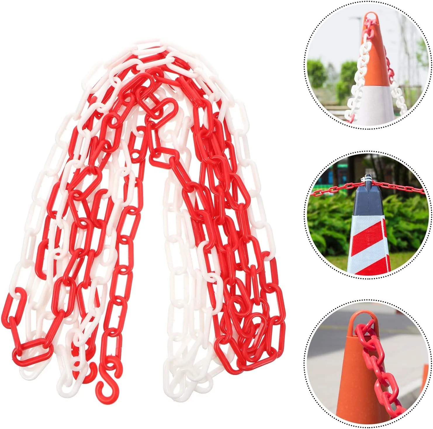 Plastic Warning Chain, 8mm 25M Red and White Protection Chain Warehouse Caution Safe Barrier Chain for Crowd Channeliser
