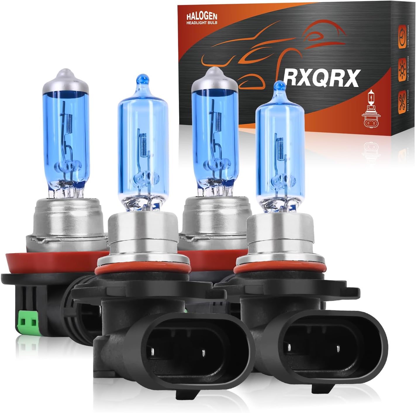 9005 HB3 / H11 Halogen Headlight Bulbs,12V 65/55W, High/Low Beam, 6000K White, 10000lm, Plug And Play, Replacement Halogen Bulb, 4-Pack