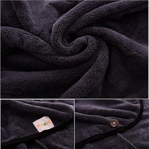 Vista 15 de Paquete de 2 toallas de microfibra absorbente para el cabello, toalla de secado de cabello antiencrespamiento con botón para secar el cabello Gris