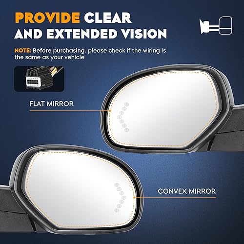 Miniatura 6 de Espejos de remolque para Chevy GMC 2007-2013 Avalanche Sierra Suburban 1500 2500 Silverado 3500 Tahoe Yukon Power calentados con luz de flecha