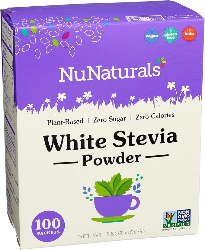 NuNaturals White Stevia Powder, All Purpose Natural Sweetener, SugarFree, 100 Packets Amazon
