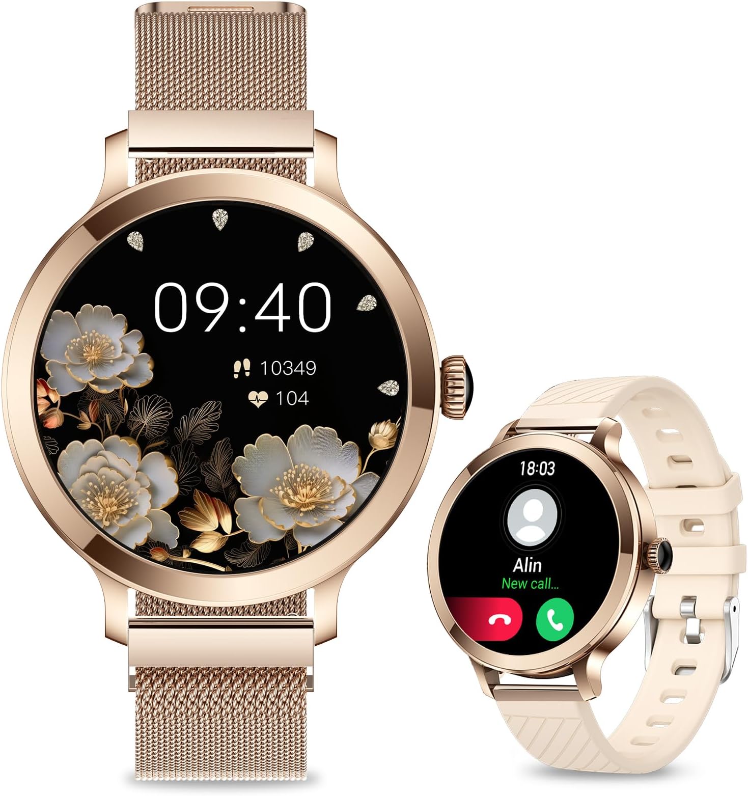 Efolen Smart Watch for Women, 1.1" AMOLED Bluetooth Small Smart Watch with HR SpO2 Sleep Monitor, 110+ Sport Modes Smartwatch, IP68 Waterproof Womens Smart Watches for Android IOS Rosegold