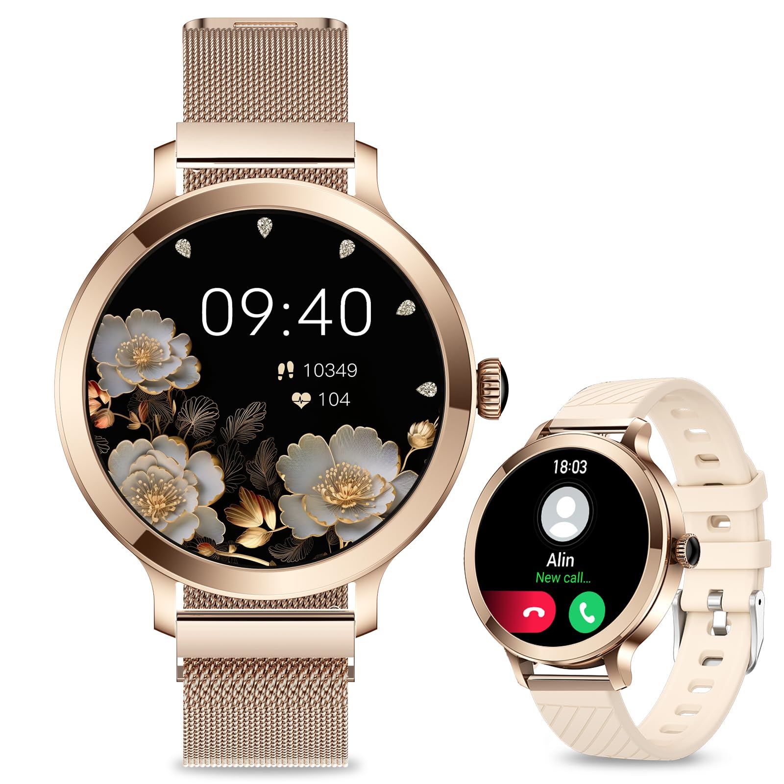 EfolenSmart Watch for Women, 1.1" AMOLED Bluetooth Small Smart Watch with HR SpO2 Sleep Monitor, 110+ Sport Modes Smartwatch, IP68 Waterproof Womens Smart Watches for Android IOS Rosegold