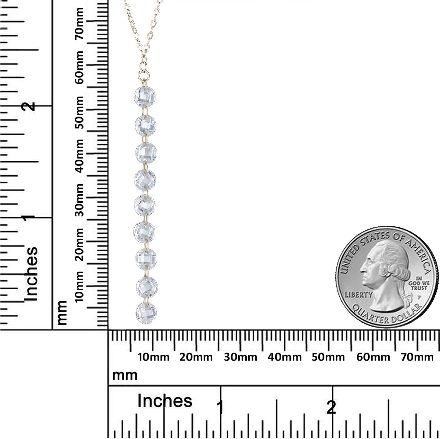 AVORA 10K Yellow Gold 5mm Faceted Simulated Diamond CZ Y Dangle Pendant Necklace