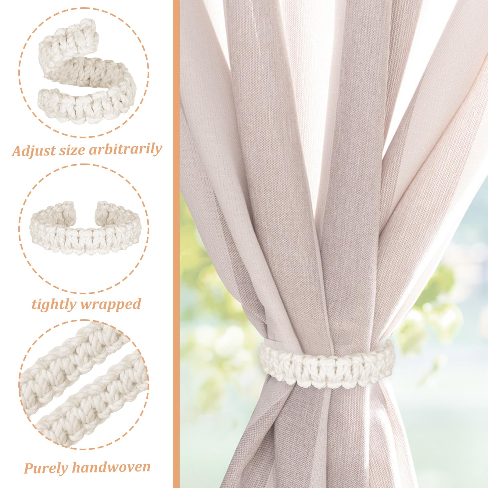 MAKNGRID Sheer Outdoor Braided Drapes Bedroom Weight Tiebacks Light Boho Tie Home Elegant Curtain Decorative Pack Back Tie for 2 Curtain Supplies Tiebacks Rustic Rope Handmade Drape Office Farmhouse 1
