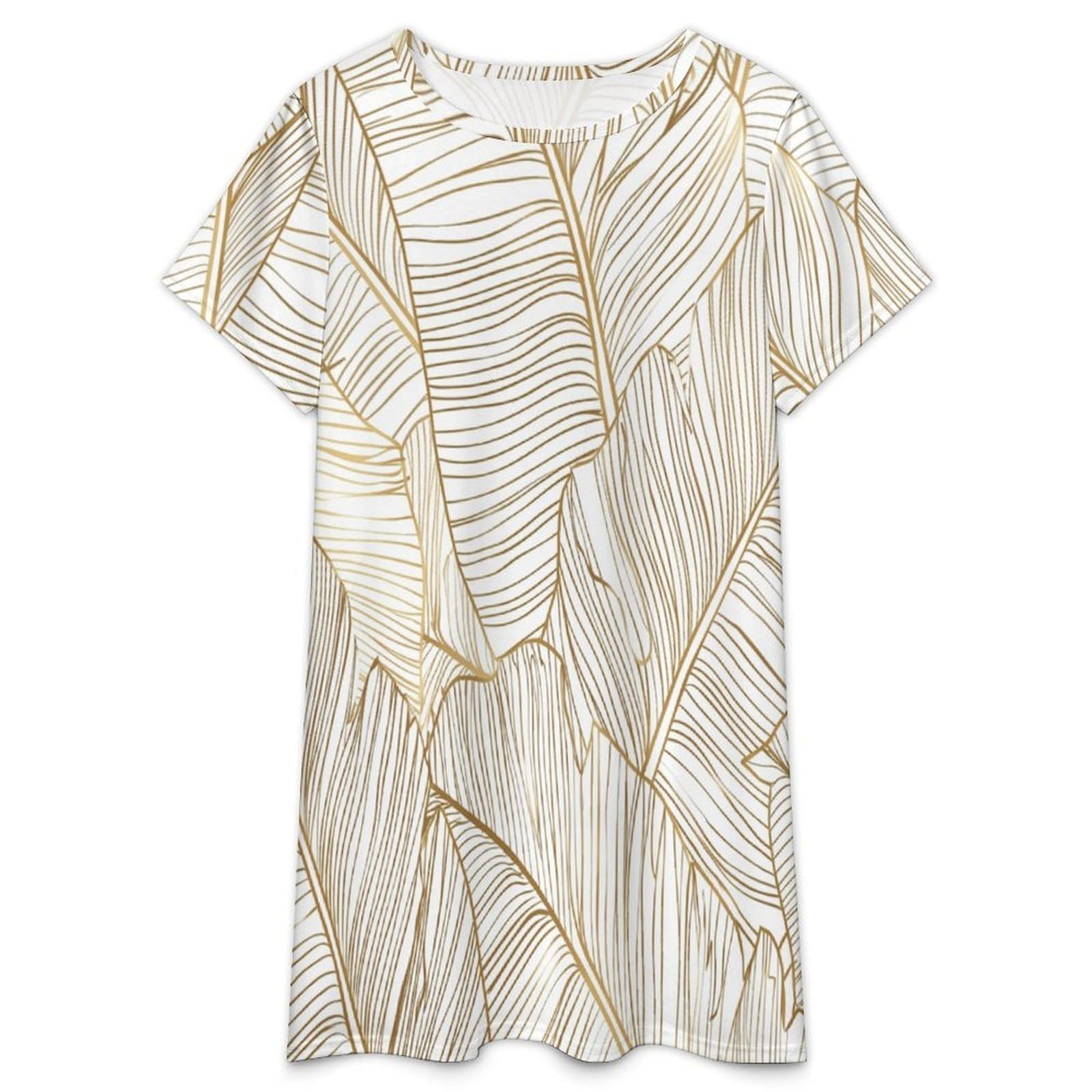 Camicie da Notte da Donna -Foglie di Linea Camicia da Notte Estiva da Donna A Maniche Corte Taglie S-3Xl Morbida E Comoda Ideale per Stare in Casa.