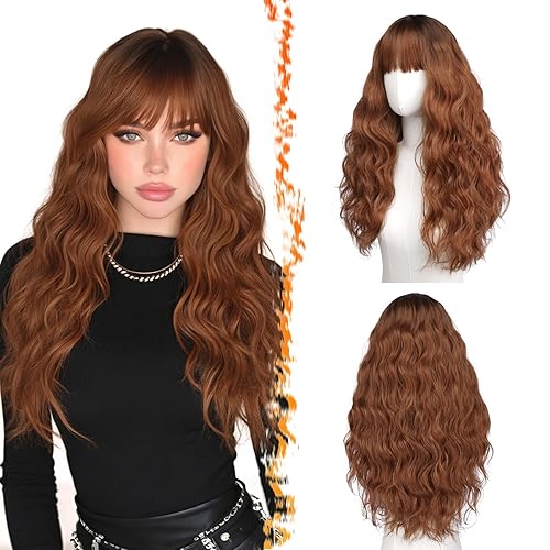 Miniatura 25 de BARSDAR Peluca rubia corta ondulada con flequillo, pelucas cortas onduladas de 14 pulgadas para mujer, pelucas sintéticas suaves hasta el hombro