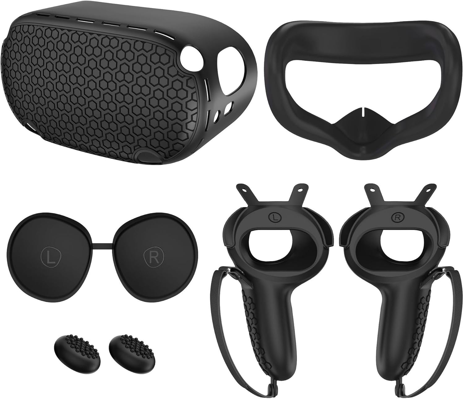 Silicone Protective Cover Set for Meta Quest 2, Pink VR Headset Shell with Controller Grips, Lens Cover, Face Cover, Thumbstick Caps, Anti-Shock Full Protection Accessories Kit (Pink)