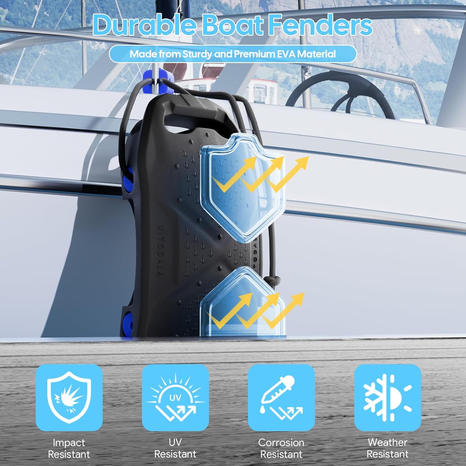 Boat Fenders Boat Bumpers for Docking, Easy to Install EVA Fenders with Quick-Lock Rope & Strap for Pontoons, Bass, Yachts, Jet Ski and Fishing Boats