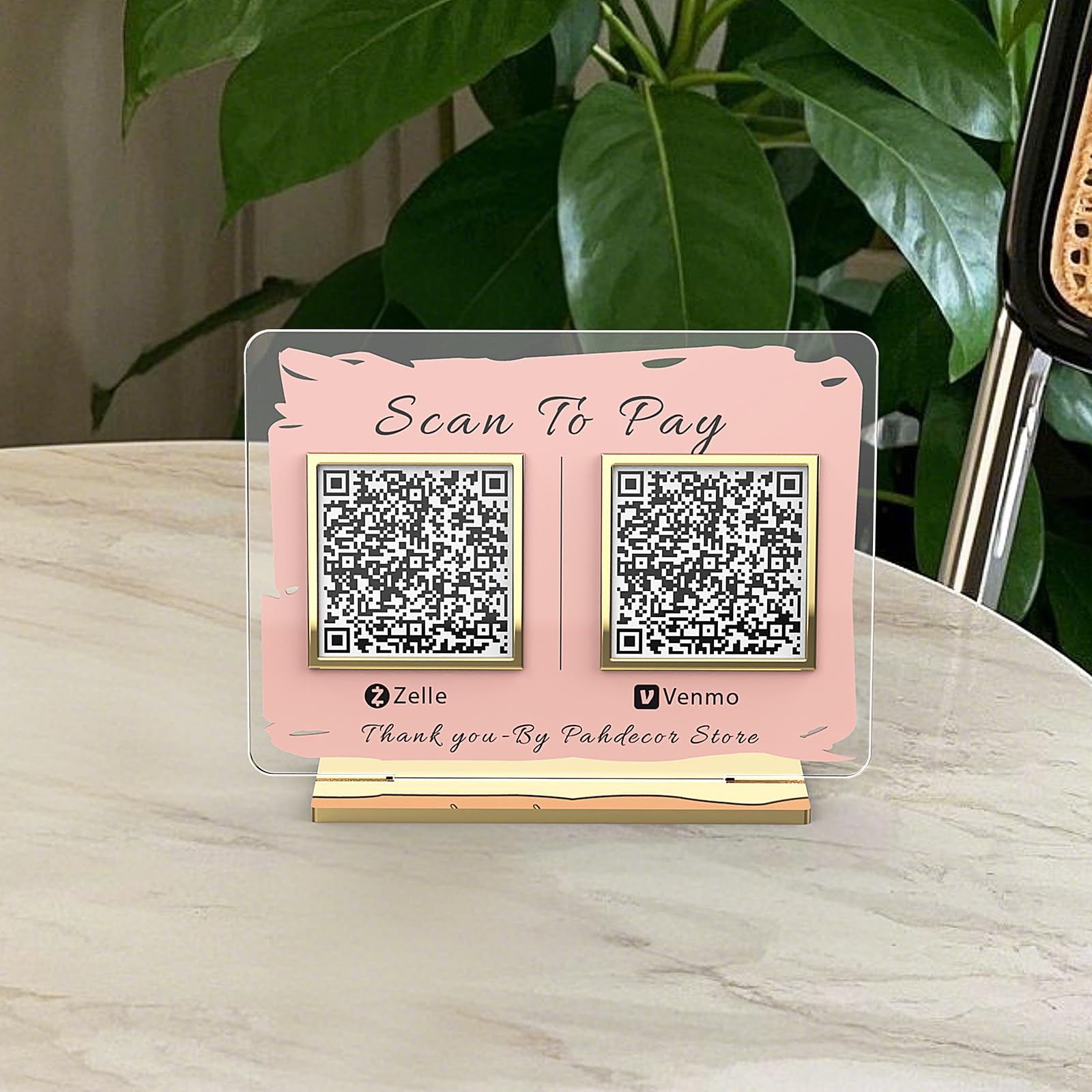 Pahdecor Personalized 3D Double QR code Sign, Scan to Pay Sign, Venmo Instagram PayPal CashApp Direct Payment, Small Pop Up Shop Review Plaque Beauty