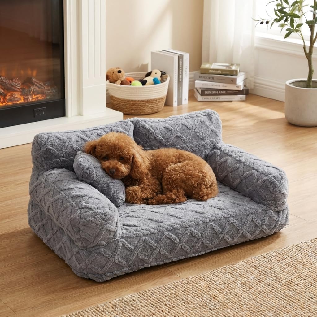 2026 New Plush Calming Pet Sofa Bed, Orthopedic Dog Bed with Removable Washable Cover, Raised Rim Non-Slip Bottom for Small Large Dogs & Cats, For Large Small Dogs & Cats (C, L)
