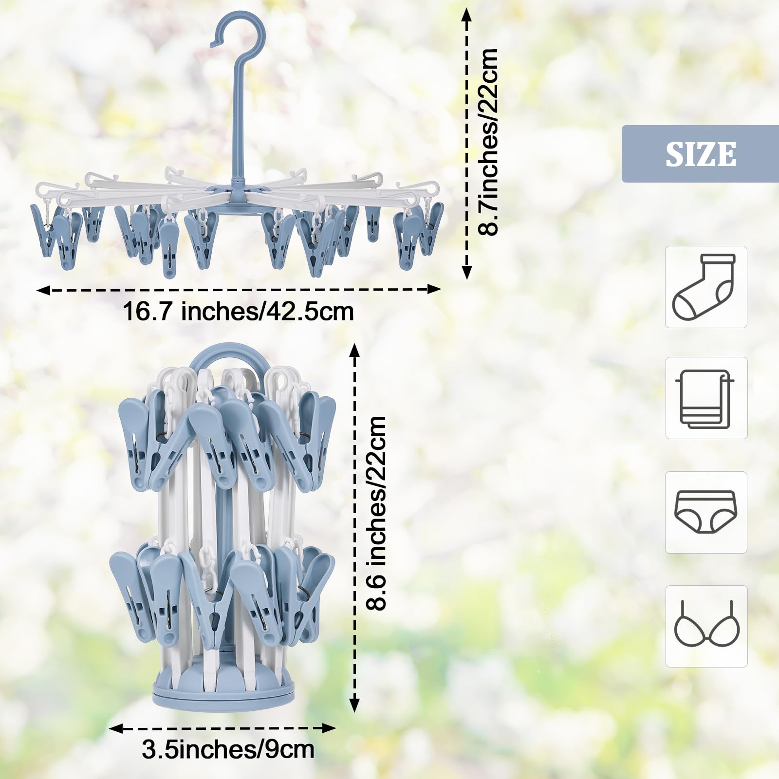 Hejo 2PCS Sock Dryer with Pegs, Sock Hanger for Washing Line Foldable Underwear Dryer Hanger with 32 Clips - Image 2