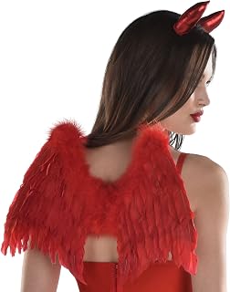 Red Devil Feather Wings (12" x 18") - 1 Pc. - Eye-Catching Design, Best For Halloween, Cosplays & Fun Parties