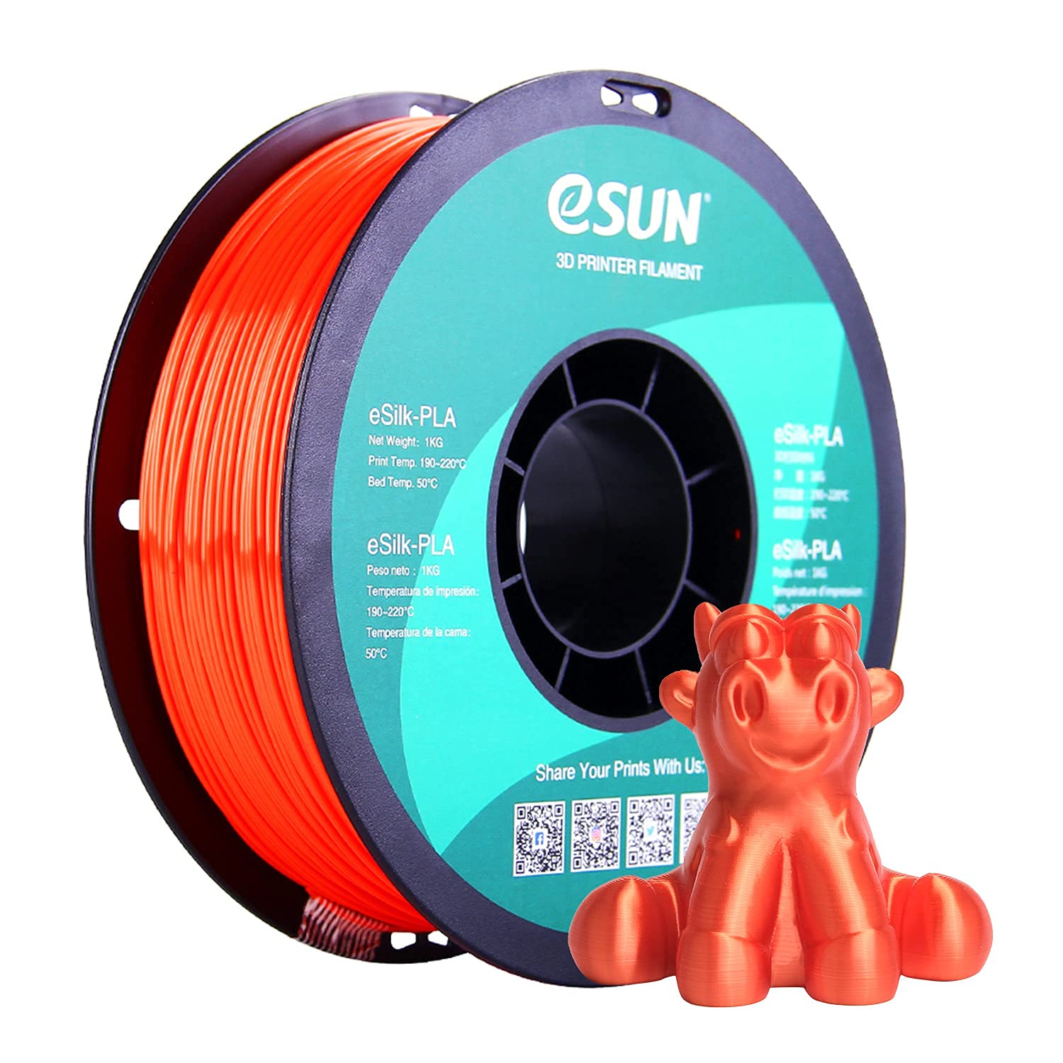 eSUN Silk PLA 3D Printer Filament, Dimensional Accuracy +/- 0.03 mm, 1 kg Spool, 1.75 mm, Jacinth-image-7