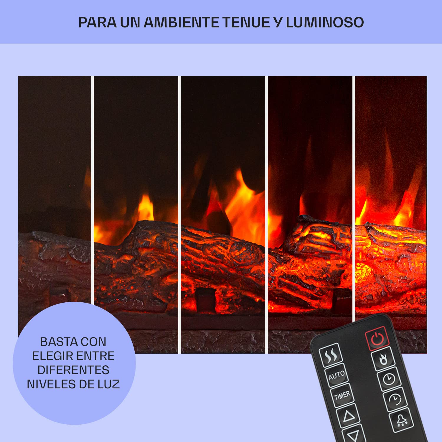 Klarstein Chimenea Eléctrica LED 2000W con Mando a Distancia, Temporizador y Control Automático de Temperatura