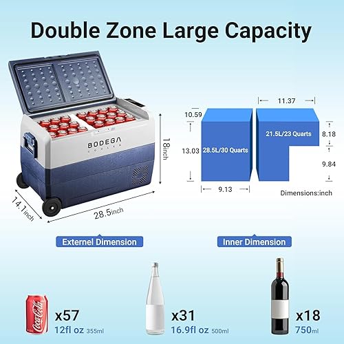 Miniatura 2 de BODEGA COOLER Refrigerador de coche de 12 voltios, congelador portátil de 53 cuartos de galón, nevera de coche de doble zona, control de aplicación,