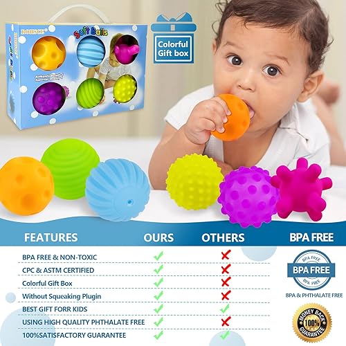 Miniatura 4 de ROHSCE Juguetes educativos para bebés de 6 a 12 meses, sin BPA, 12 bolas suaves Montessori, juguetes para bebés de 6 a 12 meses, paquete de 6