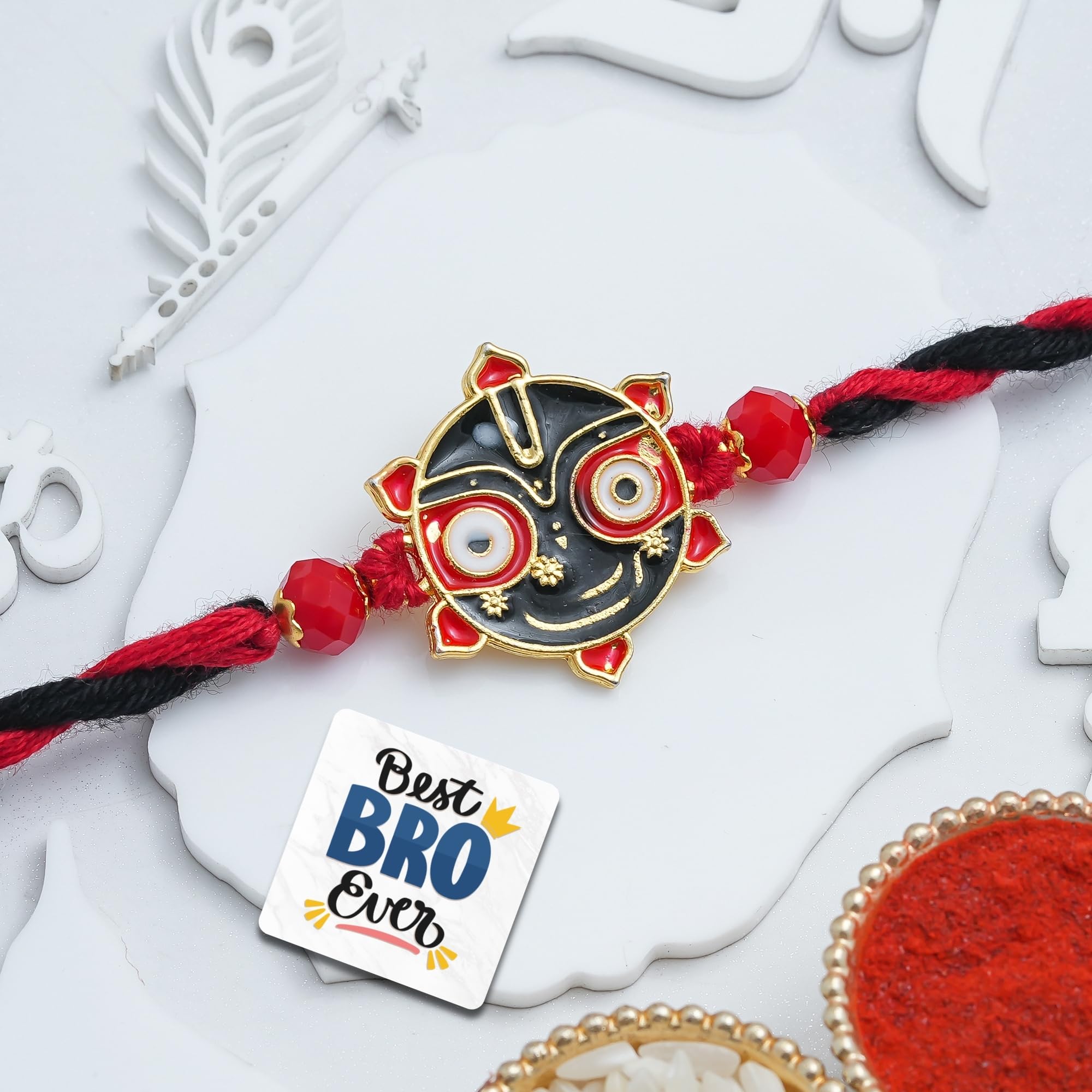 eCraftIndia Handcrafted Lord Jagannath Rakhi for Brother Bhaiya Bhai with Best Bro Ever Fridge Magnet | Roli Chawal Pack-picture-9