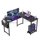 Sweetcrispy L Shaped Desk - Computer Desk Corner Desks Gaming Desk PC Table with CPU Stand Side Bag for Home Office Dorm Sturdy Writing Workstation&comma; Black&comma; 50-Inch