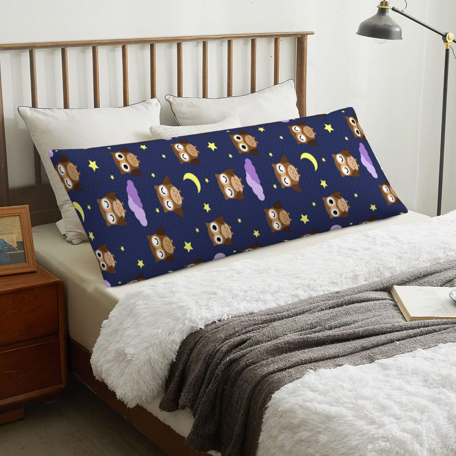 Cartoon Owl Pattern, Body Pillow Cover with Zipper,Long Body Pillowcase 20 x 60 in