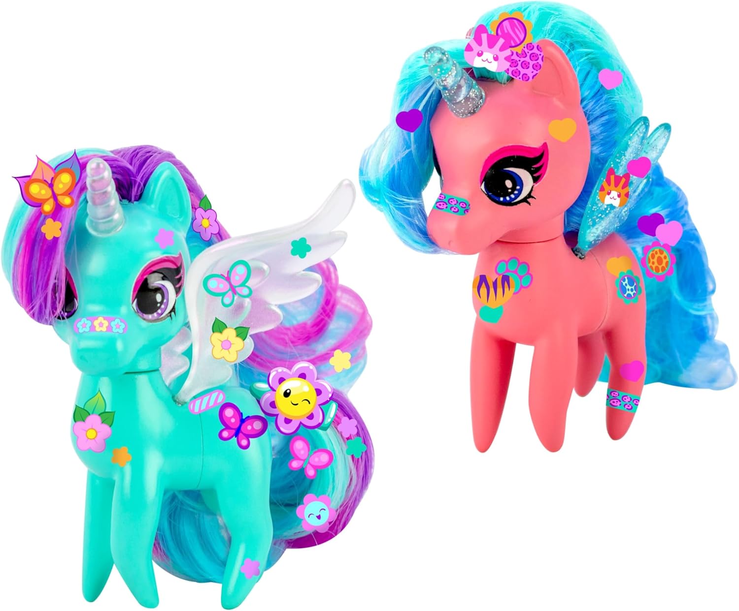 Decora Ponyz Unicorn Dolls 2-Pack – Heather & Kat | Customizable Pony Dolls with Stickers, Flutter Wings & Rooted Hair | Collectible Fashion Pony Toys for Kids Girls Ages 4+