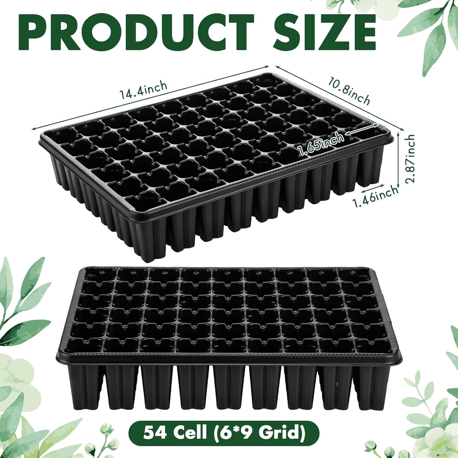 Baderke 12 Pack 2.8" Deep 54 Cell Seed Starter Trays, Thick Durable Plug Tray Big Cell Seed Starting Trays for 1015 Flat Tray Germination, 432 Cells Reusable Plant Propagation
