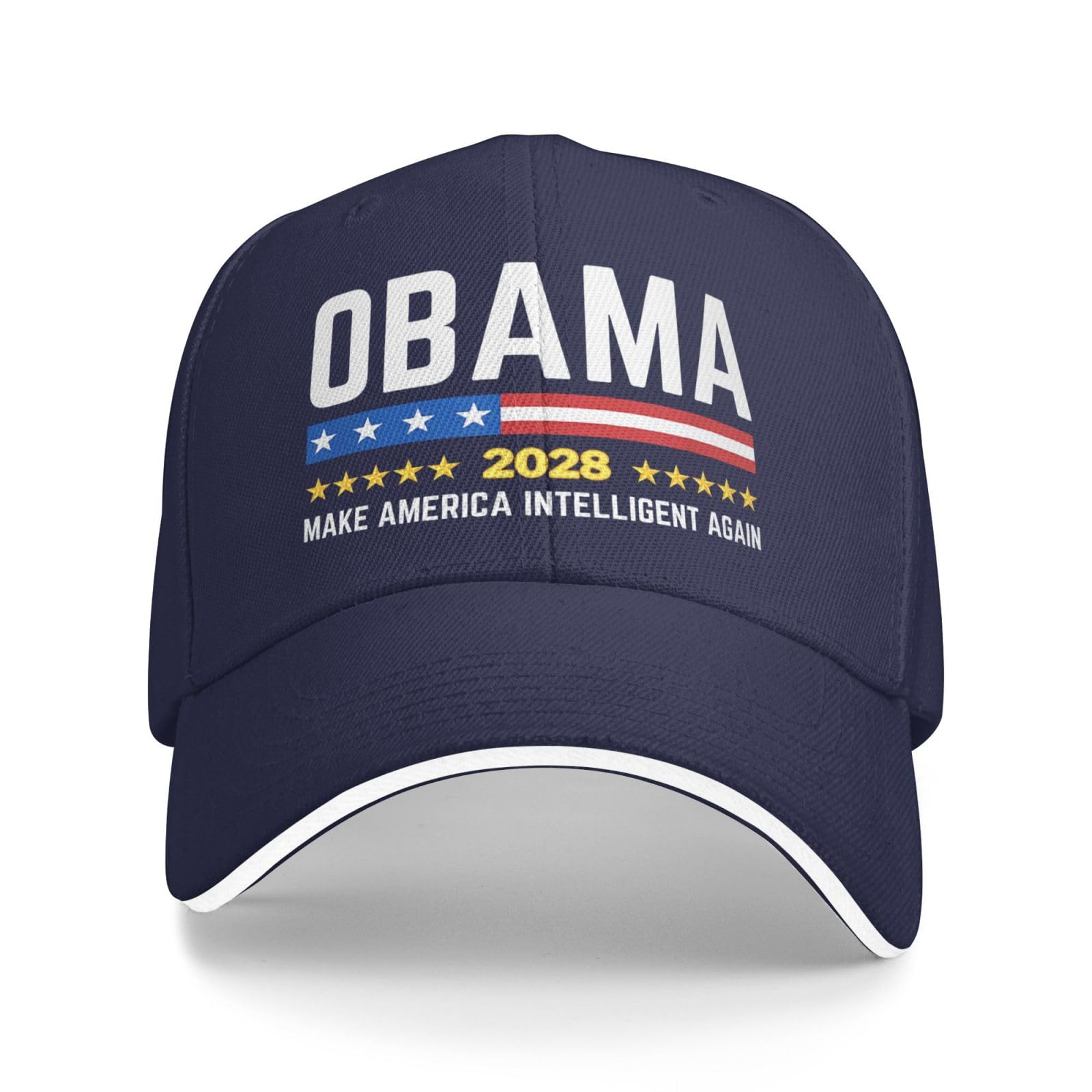 Kwqdozf Unisex Navy Blue Obama 2028 Hat Obama For President 2028 Make America Intelligent Again Baseball Cap Trucker Hat