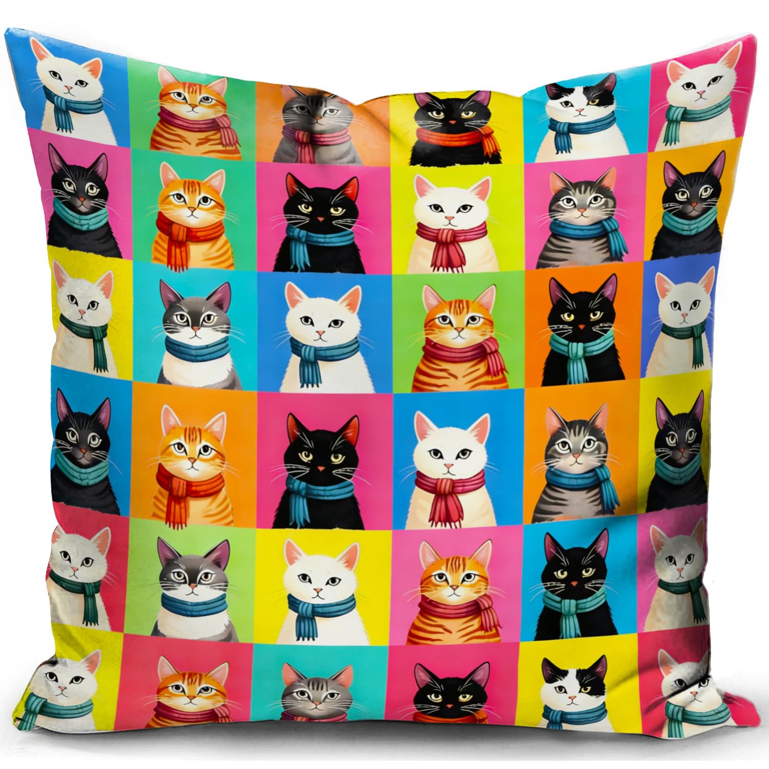 KUNQIAN Cat Cushion Cover for Cat Lovers Gifts for Women Colour Pillow Decor for Home Living Room Couch Bed Sofa 18"x18"(45x45cm)