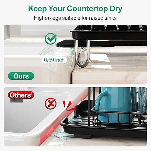 Miniatura 4 de GSlife Escurridor de platos con escurridor, escurridor de platos para encimera de cocina, escurridor compacto resistente al óxido con soporte para