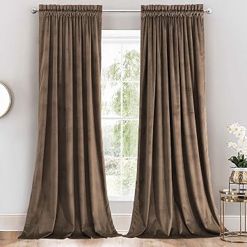 Royal Hotel Velvet Blackout Curtain Panels Top Rod Pocket Heavyweight, Solid Panels Soft Velvet Window Drapes, Set of 2 Pieces, 84 inches Long Curtains, Taupe