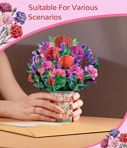 Miniatura 2 de Magic Ants Tarjetas desplegables, tarjeta de clavel, tarjeta de ramo de flores de papel de 9 pulgadas, tarjeta de flores, tarjeta de cumpleaños,