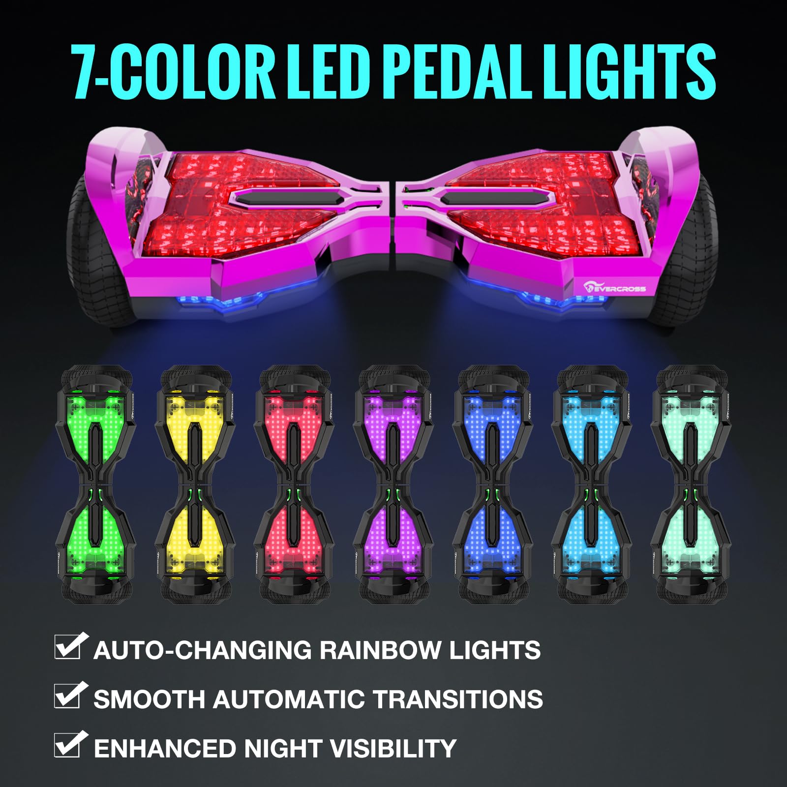 EVERCROSS EV2 Hoverboards mit Sitz - 5,2 Ah Akku, 15 KM/H, Bluetooth Music, 7-Farben Pedallichter, 85 KG Tragkraft, Hover Boards mit Hoverkart Für Kinder & Jugendliche & Erwachsene