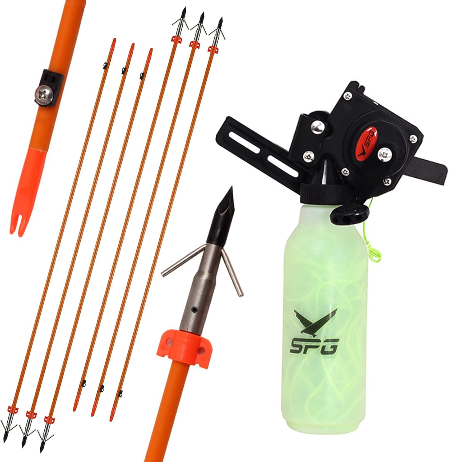 Archery Bow Fishing Reel Kit Bowfishing Reel with Bowfishing Arrows Set Fiberglass Fishing Arrows Bowfishing Tool Accessories