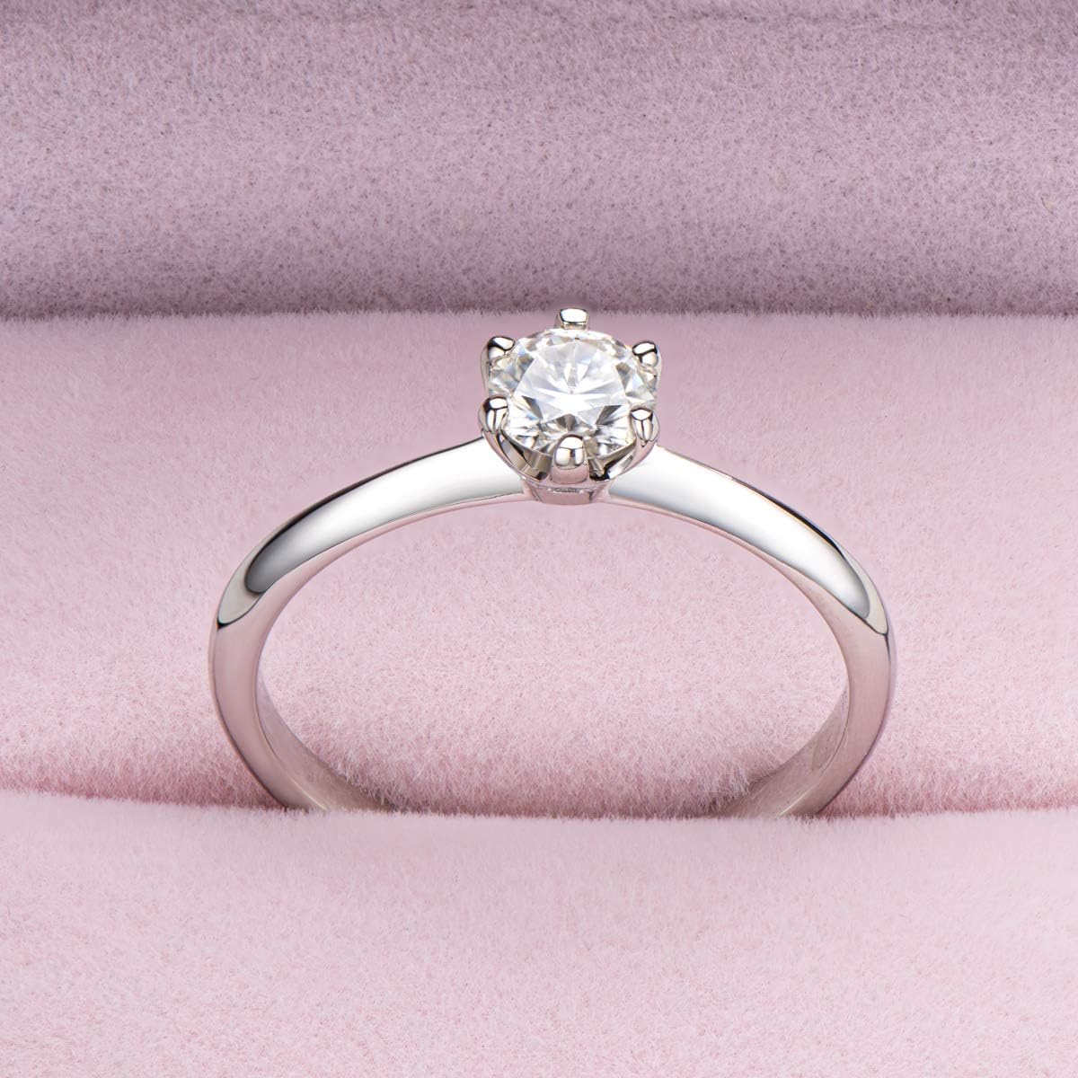 WOAINI 0.5/1/2/3 Carat Moissanite Ring for Women Prong-Setting, Eternity Promise Statement Solitaire Ring Band Sterling Silver Gold Plated, Diamond-Alternative Gift for Anniversary Wedding Engagement