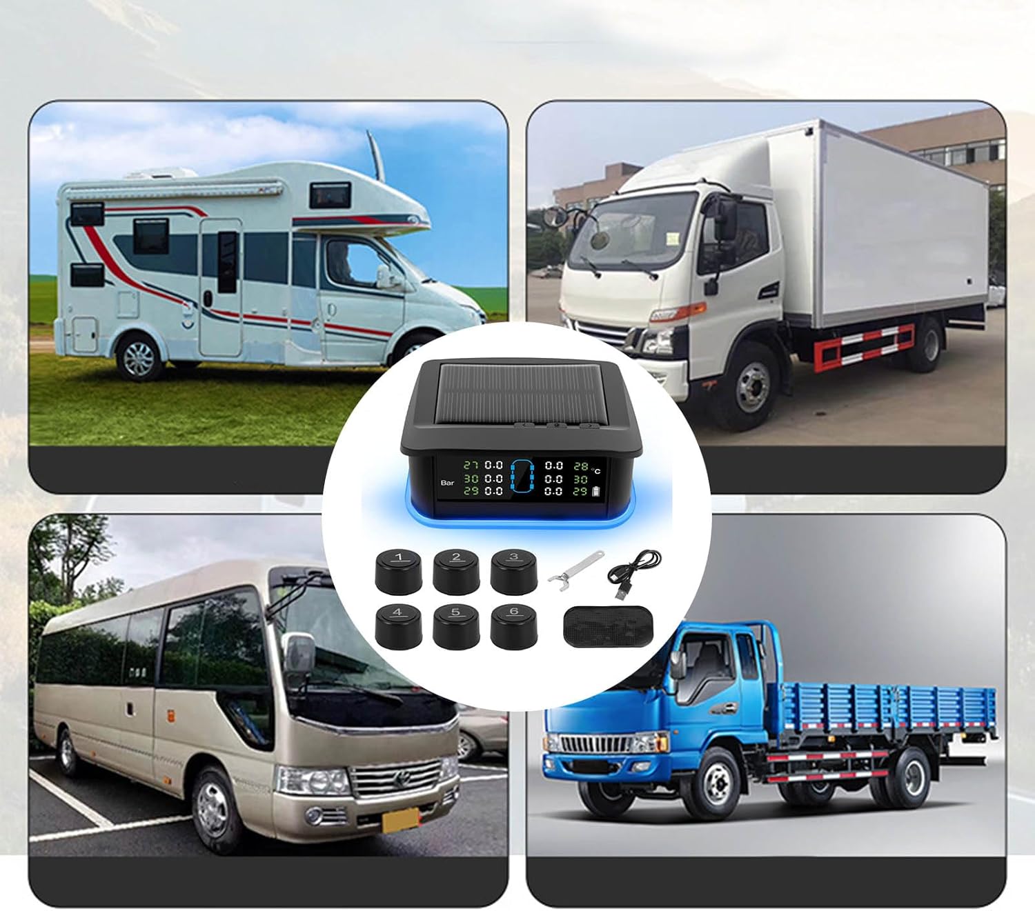 Solar TPMS for 4 & 6 Wheel Automobiles Trucks Live Pressure Observing Impermeable ABS Plan Solar Tire Pressure Observe