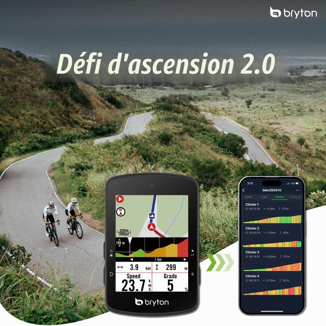 Bryton Rider S510 Ordinateur de vélo avec écran Tactile LCD Couleur 7,1 cm Carte des États-Unis Hors Ligne Compatible avec Radar de vélo, Batterie Longue durée de Vie de 30 Heures, étanche