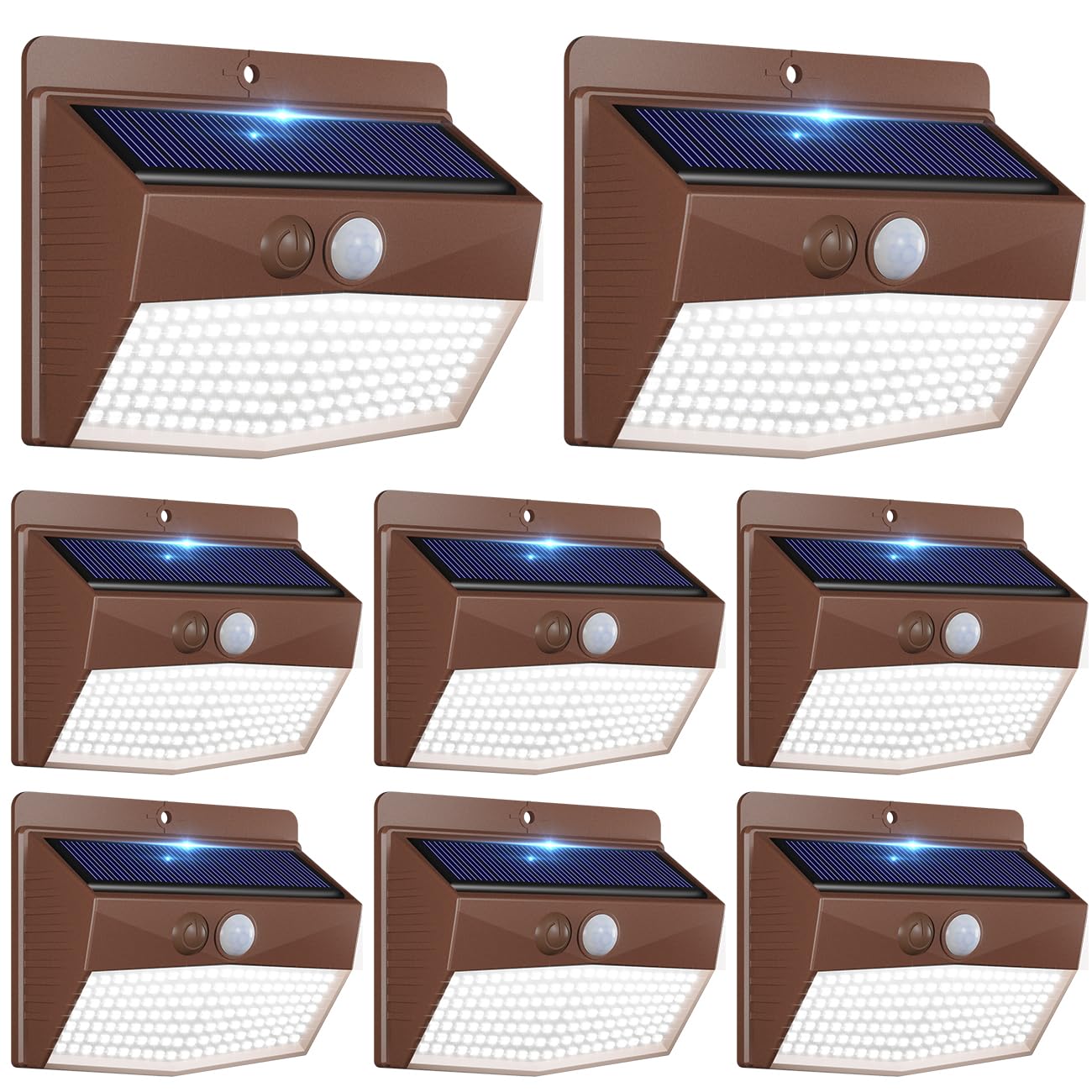 Peasur Solar Outdoor Lights, [8 Packs] Motion Sensor Security Lights with 3 Lighting Modes Wall Lights Waterproof Solar Powered Lights for Garden Yard, Brown